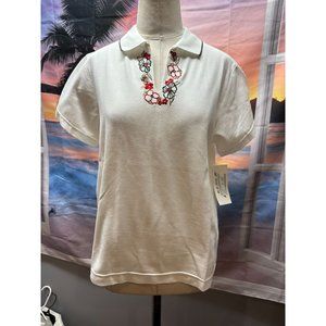 NWT Ladies Tail polo activewear shirt White with embroidered flowers Med